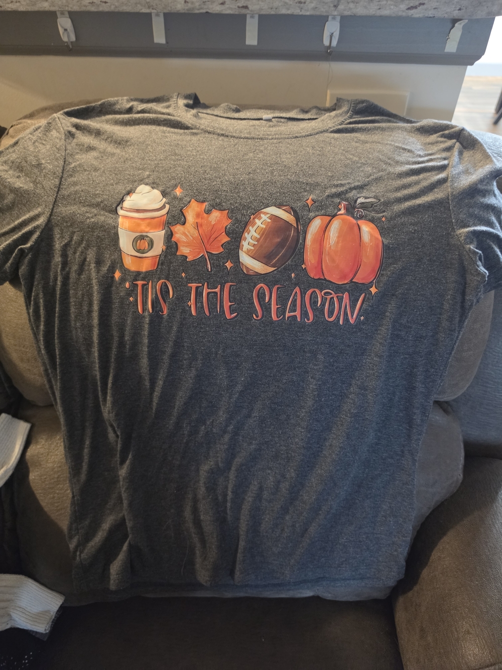 'Tis The Season Fall Graphic Tee - Charcoal with Orange Print